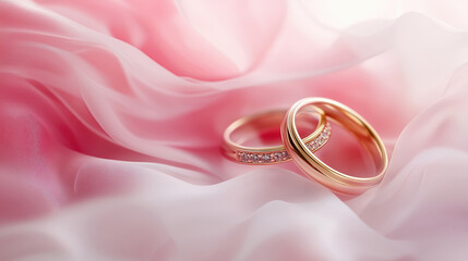 Beautiful wedding rings on pink background perfect for love and celebration