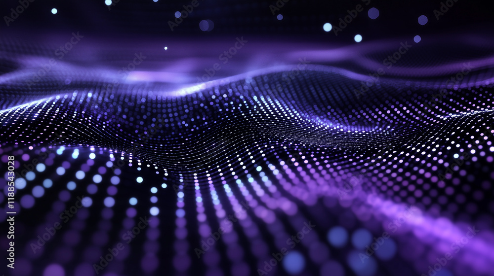 Poster a high-tech purple metallic background features concentric patterns with holographic reflections, ev