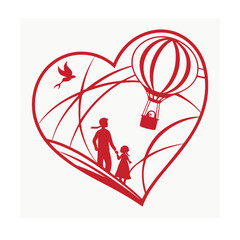 A Valentine's Day drawing with a heart-shaped balloon outline, depicting a couple, enhanced with design accents.