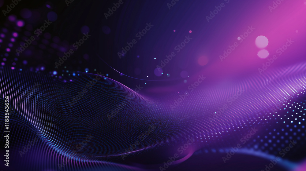 Poster a dynamic purple metallic background features fluid shapes and precise engravings, with iridescent h