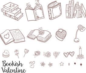 Valentine Bookish Clipart  Groovy Bookish Doodle Design for Love and Book