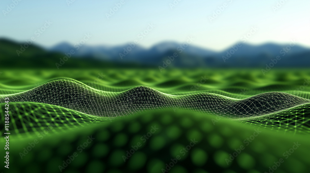 Aufkleber a green abstract low-poly triangle field stretches infinitely, its sharp edges and interconnected po