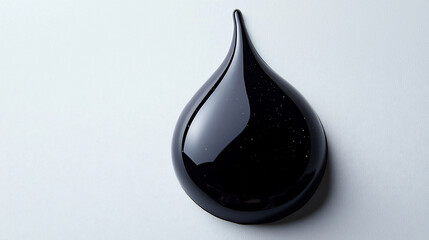 Obraz premium Glittering drop of black oil on a white surface showcasing reflective properties and unique texture details