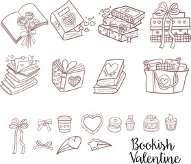Valentine Bookish Clipart  Groovy Bookish Doodle Design for Love and Book