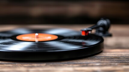 A turntable with a record on top of it on a wooden table