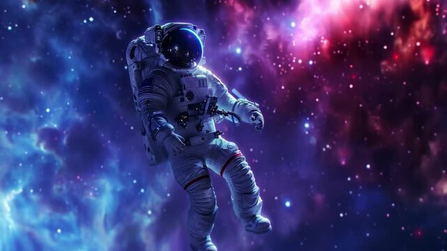 Astronaut in outer space surrounded by stars and space effects. Suitable for popular science articles, educational materials on astronomy and space exploration,  
