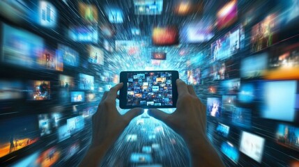 Modern digital information marketing concept featuring advanced technology and digital platforms for customer engagement, highlighting data-driven strategies to create effective and innovative marketi