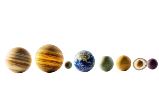 Solar System Illustration Featuring All Planets Isolated on transparent Background for Education