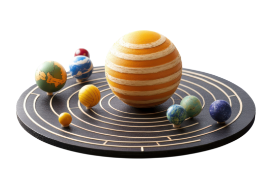 Detailed Solar System Model Isolated on transparent Background for Educational Purposes and Displays