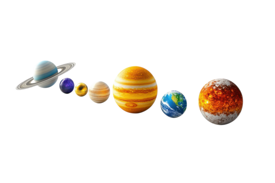 Stunning Artistic Representation of the Solar System Featuring All Planets Isolated on transparent Background