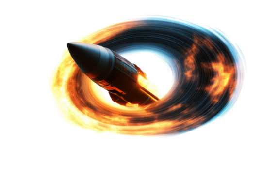 Illustration of a Space Capsule Entering a Black Hole Surrounded by Cosmic Elements