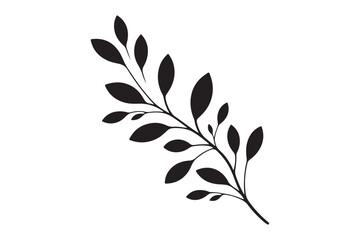 Branch with Teardrop Leaves Silhouette