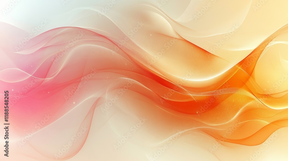 Poster abstract digital art background with flowing lines and gradient colors of pink, orange, and white cr