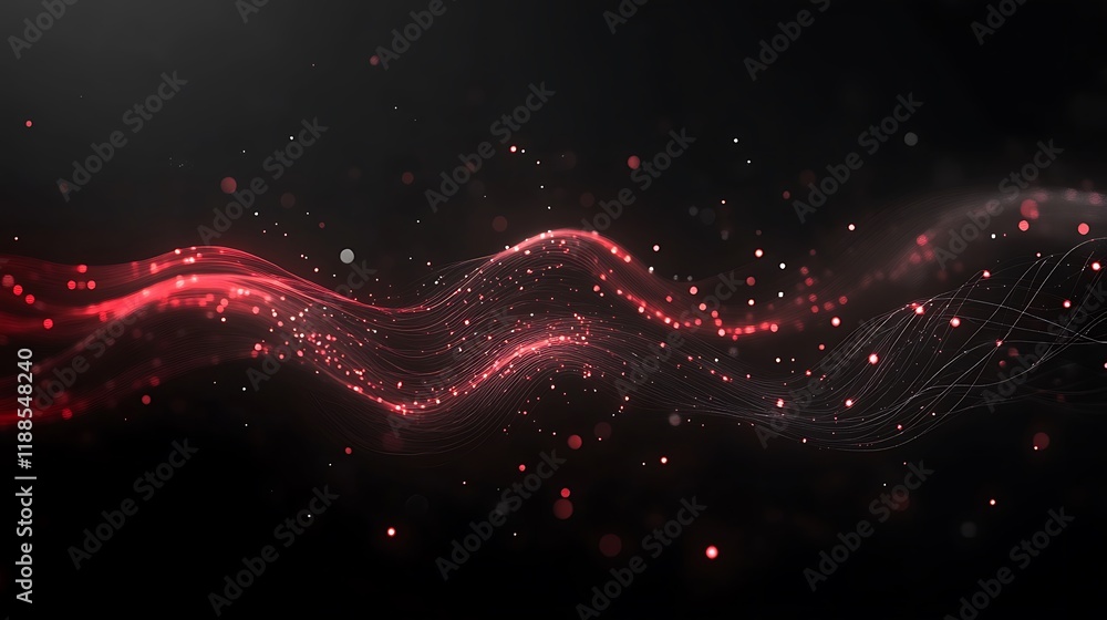 Aufkleber Abstract red particle waves on dark background