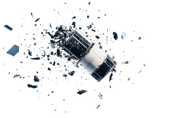 Space debris surrounding a destroyed satellite highlighting the risks of space exploration