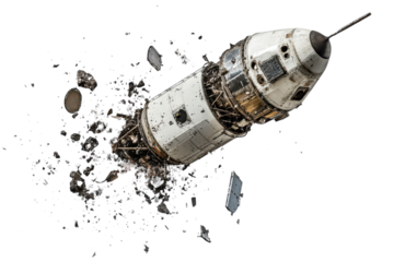 Space debris surrounding a destroyed satellite showcasing the risks of space collisions