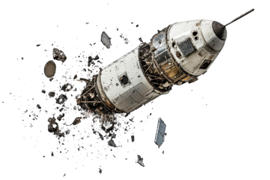 Space debris surrounding a destroyed satellite showcasing the risks of space collisions