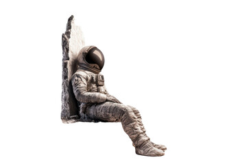 Futuristic Space Explorer Discovering an Ancient Alien Structure on Distant Planet