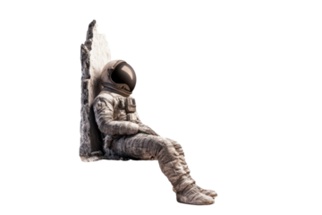 Futuristic Space Explorer Discovering an Ancient Alien Structure on Distant Planet