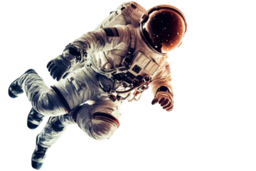 A futuristic space explorer floating in a cosmic environment with advanced technology