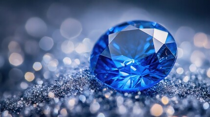 Fototapeta premium Captivating blue gemstone possibly a sapphire or topaz radiating dazzling light and brilliant shine reflecting the luxury elegance and exclusivity of fine jewelry