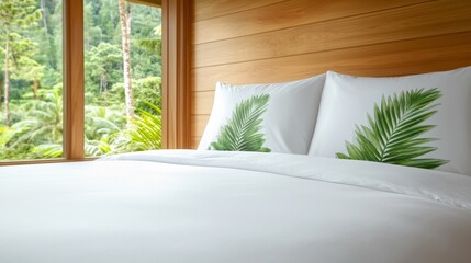 A bed with two pillows on top of it next to a window
