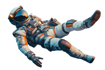 A space explorer in a futuristic suit floating amidst stars in a cosmic landscape