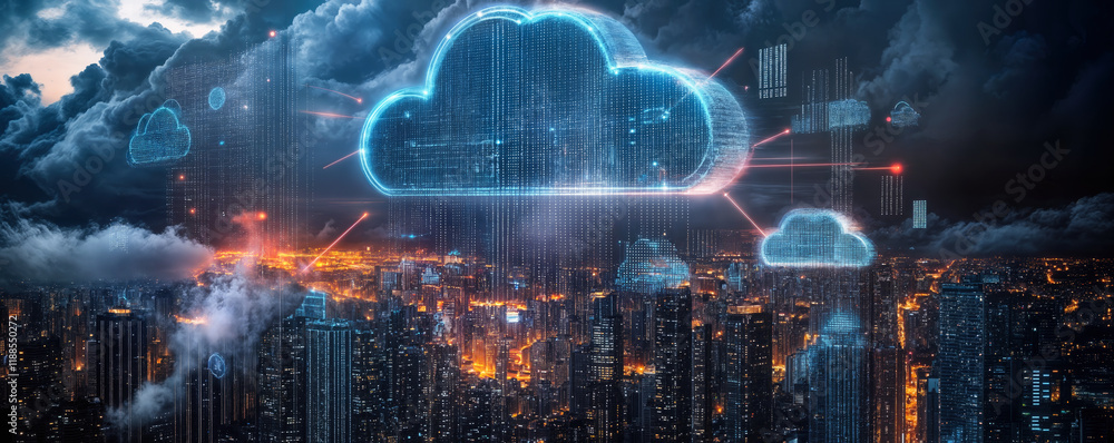 Poster smart city with cloud computing and saas integration for business data storage and network