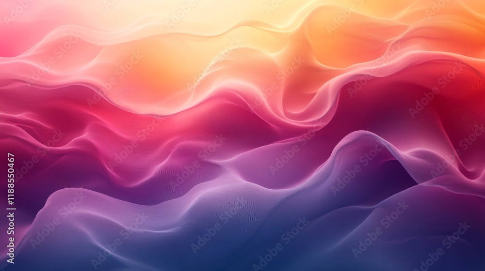 Poster abstract flowing waves of color blending seamlessly in a gradient from deep blue to vibrant orange c