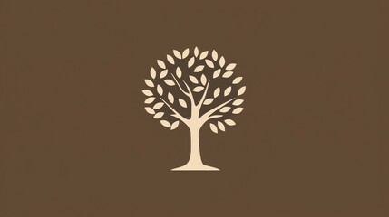 A stylized tree with a brown trunk and orange leaves on a brown background.