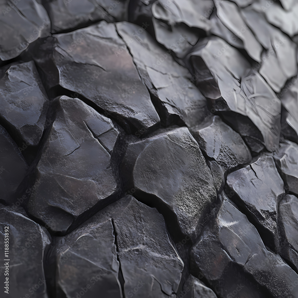 Aufkleber textured surface of dark stone revealing intricate patterns and rock formations in natural lighting.