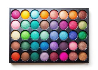 Dreamy, vibrant eyeshadow palette: surreal colors, isolated, perfect for bold makeup looks.