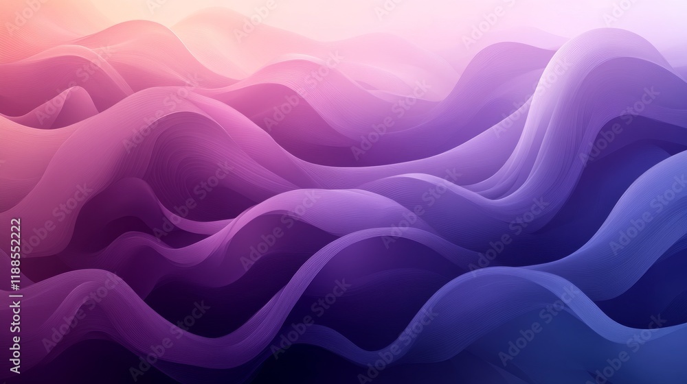 Poster abstract flowing waves in gradient pink and purple tones creating a dreamy and serene backdrop with 