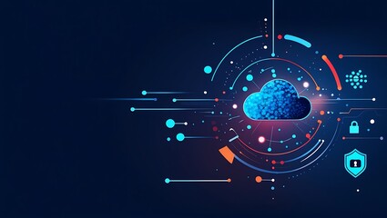Cloud Computing Technology Concept &ndash; Database Transfer to Cloud with Prominent Cloud Icon and Abstract World Design,futuristic cloud computing, cloud storage technology, abstract technology background