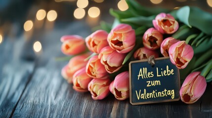 Alles Liebe zum Valentinstag – Vibrant Tulip Bouquets with Romantic Lighting and Golden Message