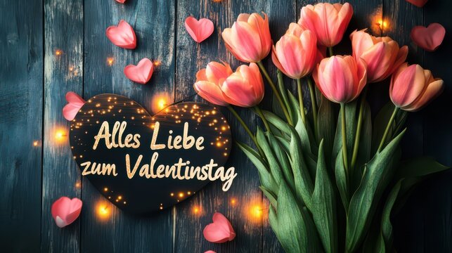 Alles Liebe zum Valentinstag &ndash; Vibrant Tulip Bouquets with Romantic Lighting and Golden Message