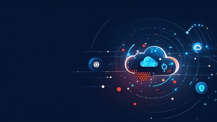 Obraz premium Cloud Computing Technology Concept – Database Transfer to Cloud with Prominent Cloud Icon and Abstract World Design,futuristic cloud computing, cloud storage technology, abstract technology background