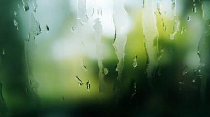 Abstract Rain Drops on Glass, Evoking Nature's Tranquil Green Hues
