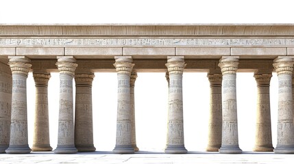 Fototapeta premium Ancient Egyptian Pillars Full Front View Cinematic Style on White Background