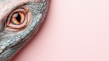 Naklejka premium A close up of a lizard's eye on a pink background