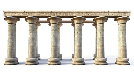 Fototapeta premium Ancient Egyptian Pillars Full Front View Cinematic Style on White Background
