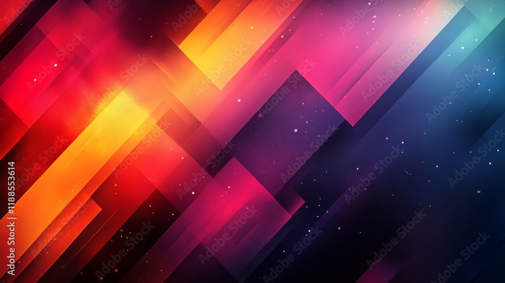 Poster vibrant abstract geometric design with dynamic colors and textured overlay creating a modern energet