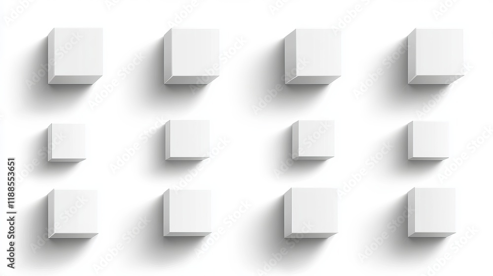 Poster collection of white cubes with shadows isolated on a white background. white block set. vector illus