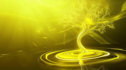 Radiant Yellow Tree of Light: A Stunning Abstract Digital Art