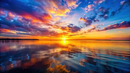 Obraz premium Vibrant Sunset over a Body of Water with a Shallow Depth of Field, serene , colorful water, serene