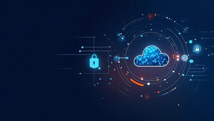 Cloud Computing Technology Concept – Database Transfer to Cloud with Prominent Cloud Icon and Abstract World Design,futuristic cloud computing, cloud storage technology, abstract technology background