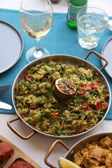 Vegetable Paella with Grilled Lemon and White Wine