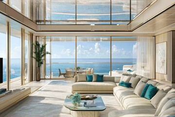 Fototapeta premium Luxurious Ocean View Living Room Interior Design