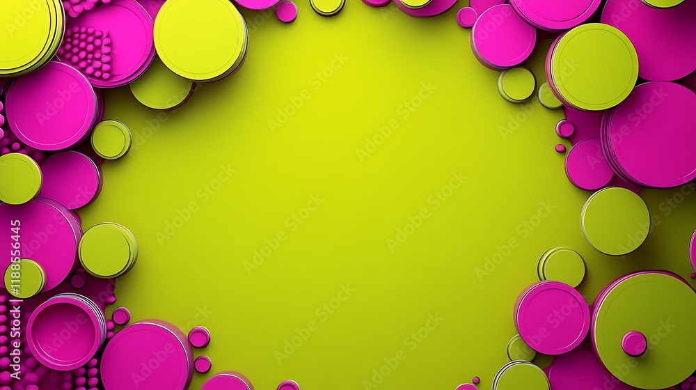 Poster abstract circles frame on lime background