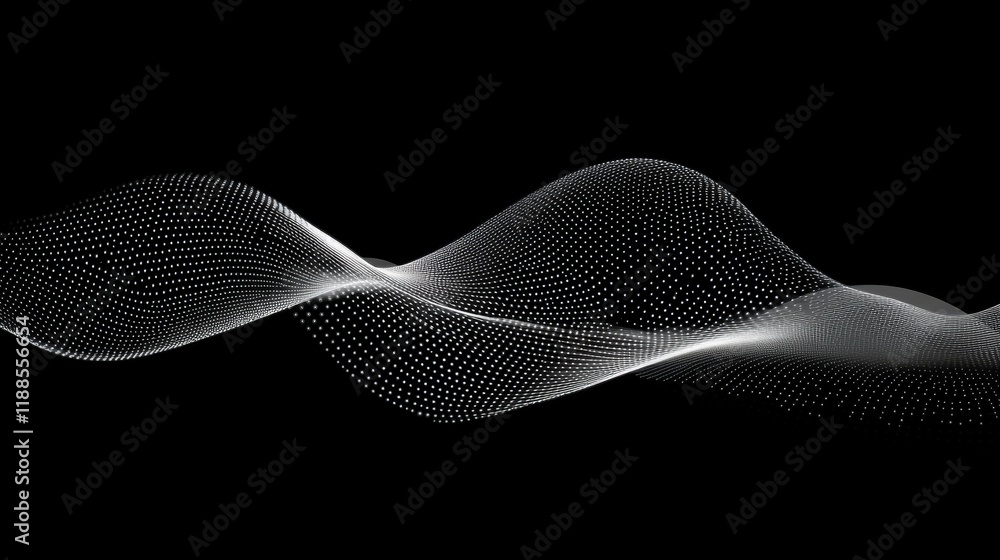 Poster dynamic futuristic technology wave vector illustration featuring abstract dots and lines flowing in 